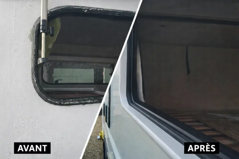 Remplacement joint baie camping car seitz avant après étanchéité