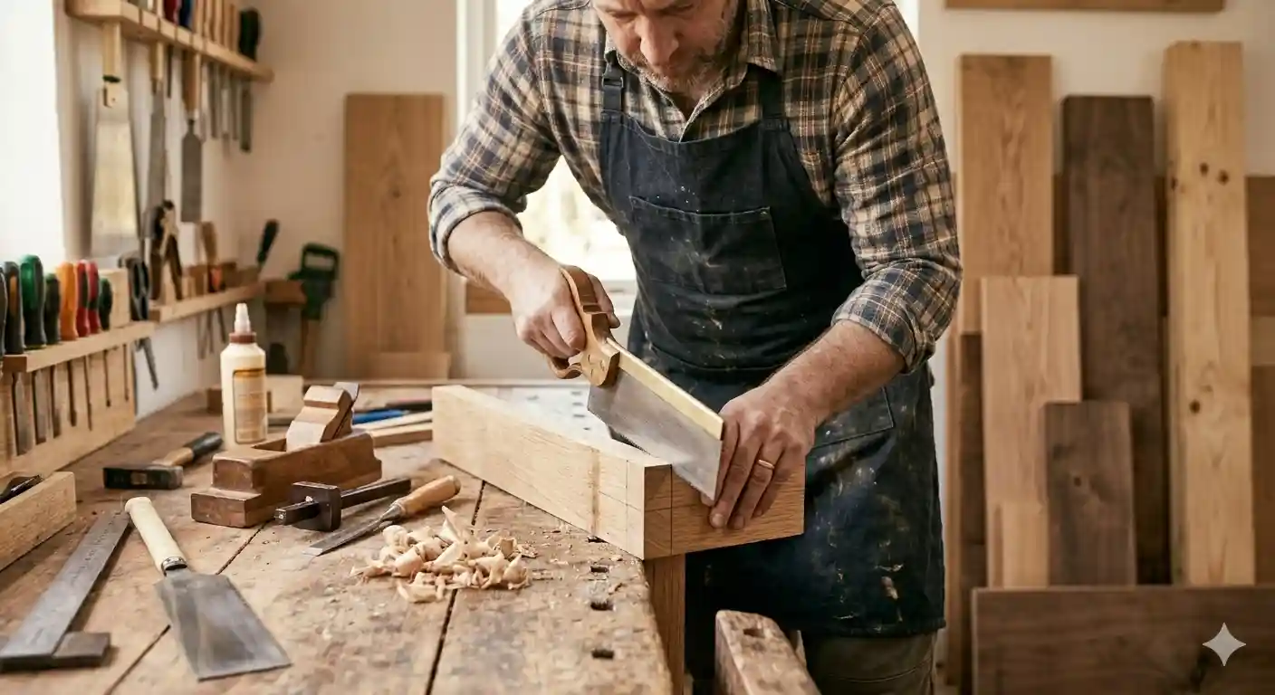 Techniques de menuiserie et finition pour le travail du bois.