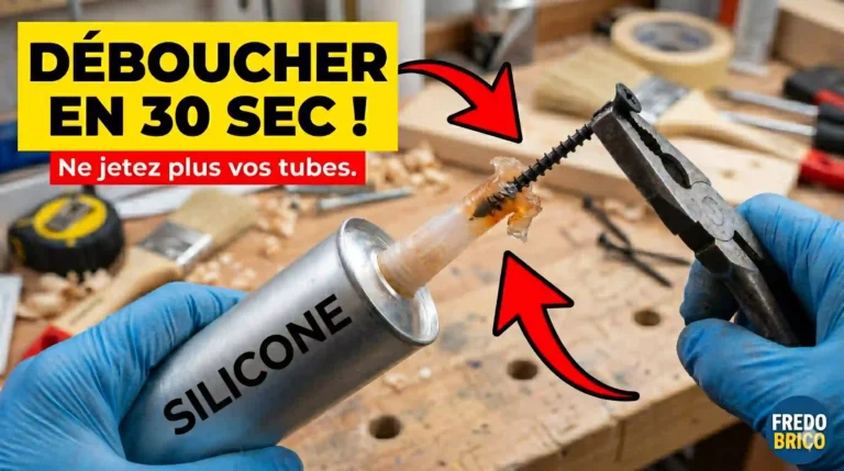 Astuce pour déboucher un embout de cartouche de silicone sec avec une vis à bois.
