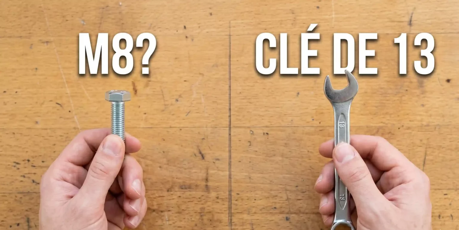 Tableau de correspondance pour savoir quelle clé utiliser pour un boulon M8 ou un écrou hexagonal.