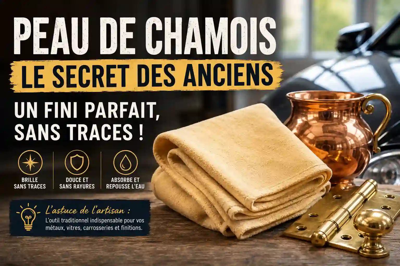Comment utiliser une peau de chamois pour faire briller le laiton et le cuivre sans laisser de traces après le nettoyage, avec une finition brillante et sans micro-rayures.