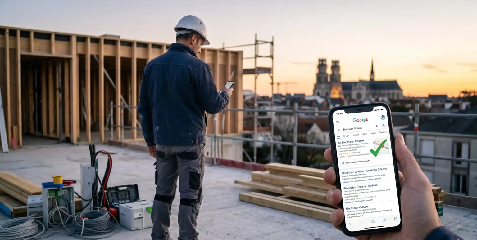 Artisan du bâtiment sur un chantier à Orléans pour apprendre comment positionner son site d'artisan sur Google gratuitement.