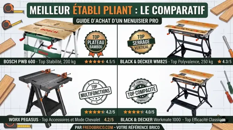 Comparatif complet pour savoir quel établi pliant choisir pour bricoler facilement dans un petit espace ou un garage.